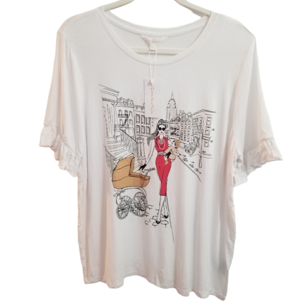 NWT Love + Lace New York Themed Graphic T-Shirt Women's Size XL